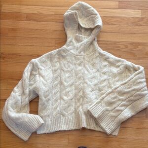 Zara Cozy Cream Cable Knit Hoodie Sweater size small